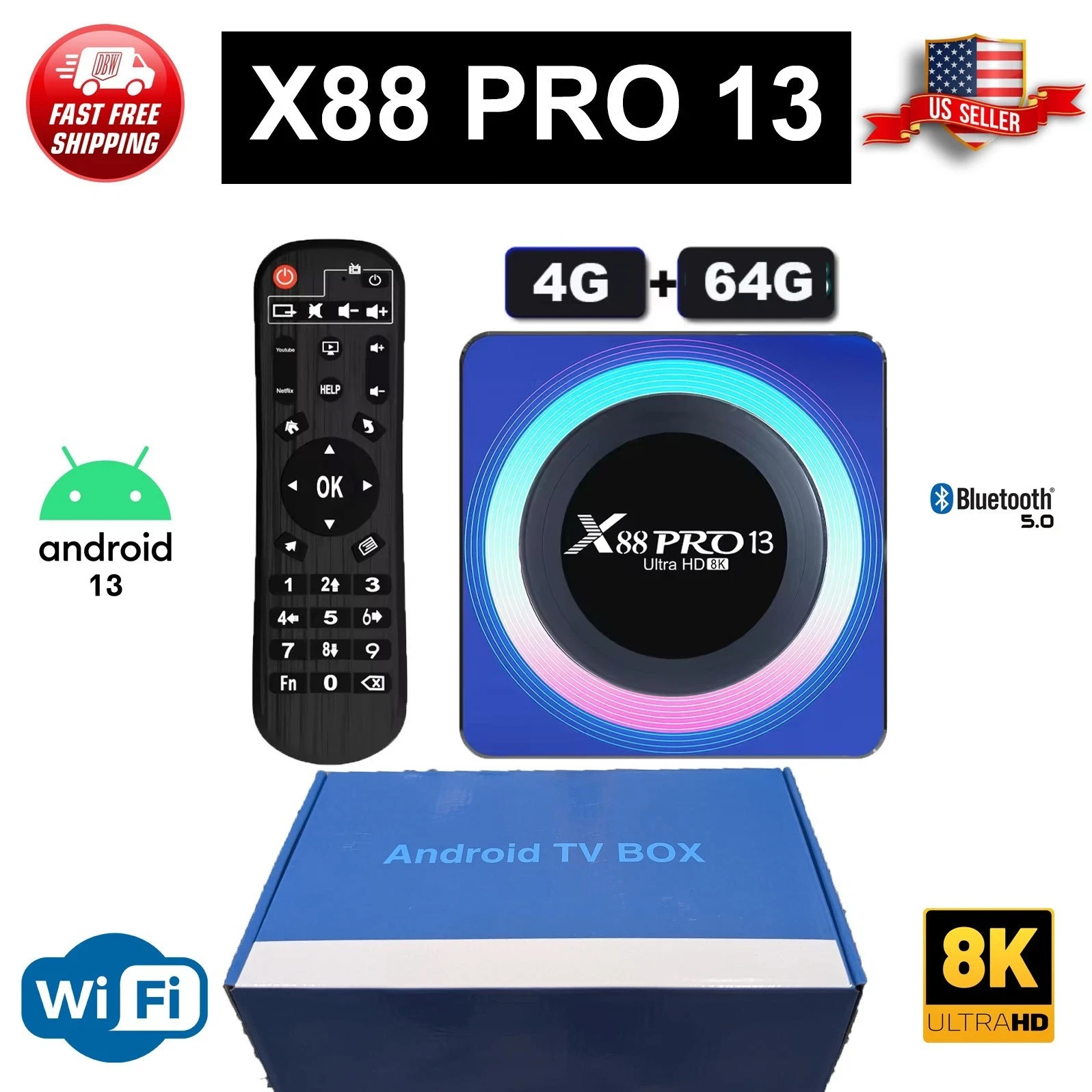 X88 PRO 13 Android 13.0 TV Box 4GB RAM 64GB ROM with WiFi 6 8K 6K 4K 🔥New🔥