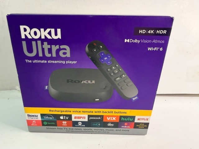 Roku Ultra 4K/HDR10+/Dolby Vision & Atmos Streaming Device Rechargeabl New* #639