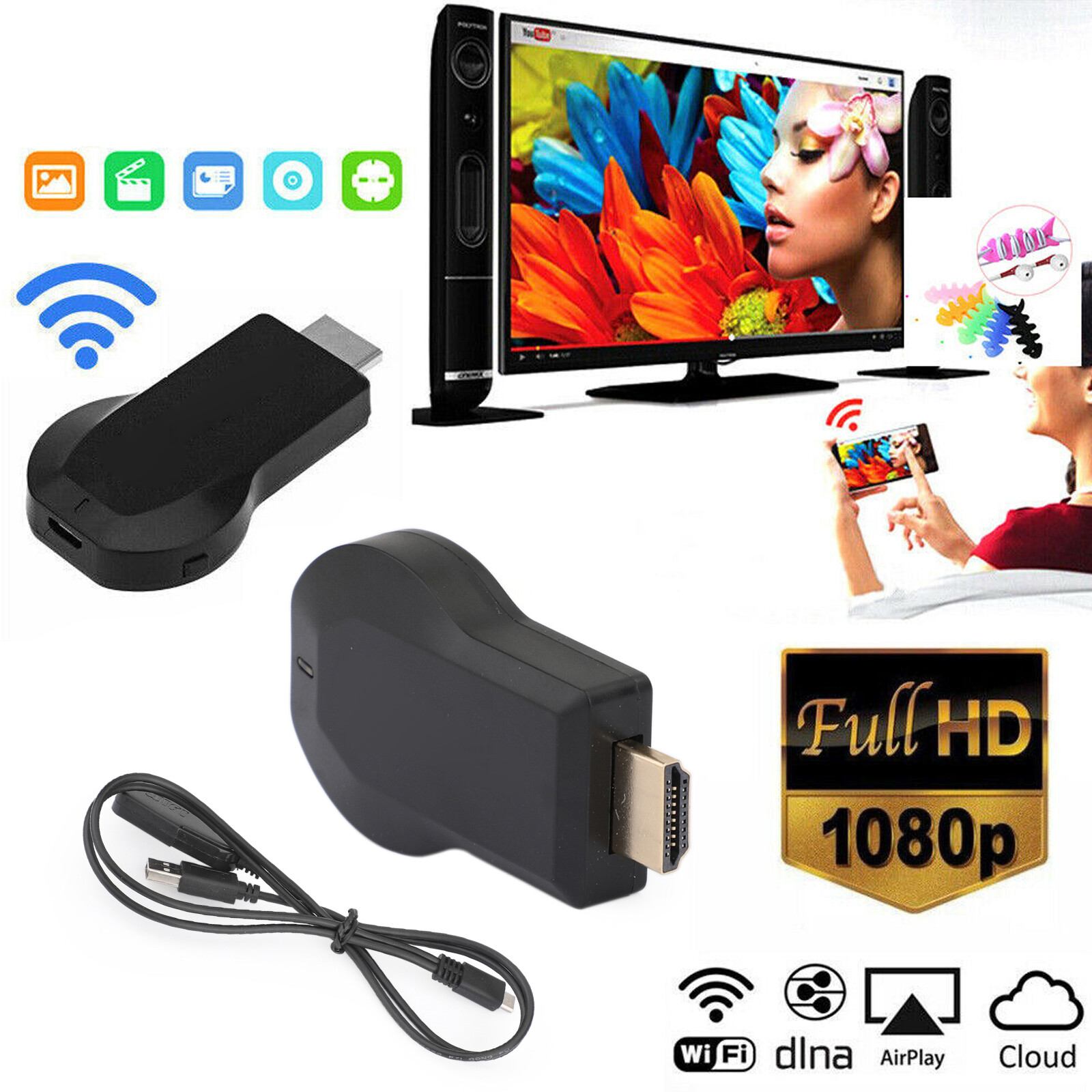 M9 Plus WiFi Display Receiver Dongle TV DLNA Airplay Miracast HD 1080P B9