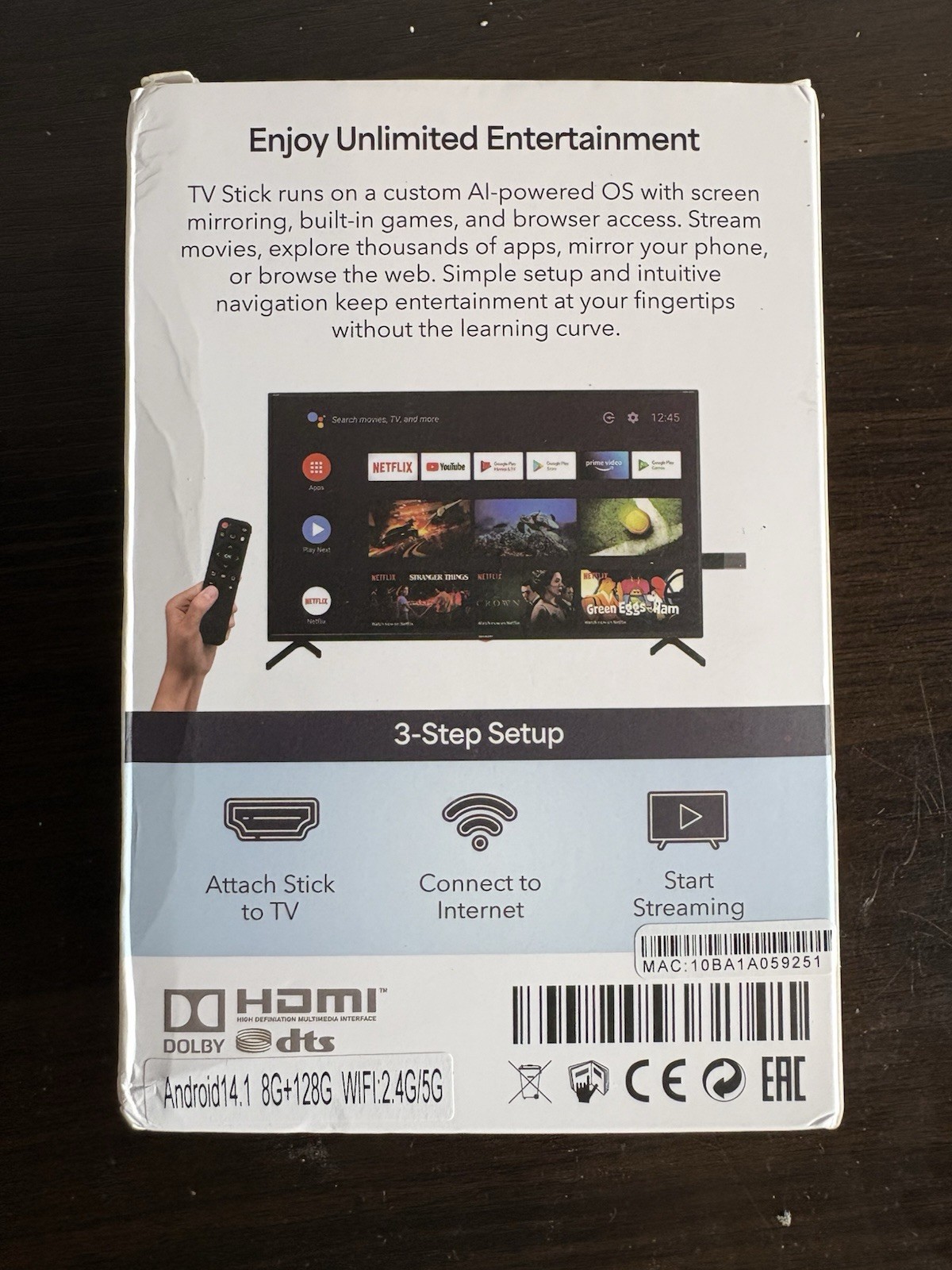 TV Stick 4K 2160p Chromecast Built-In Google Assistant Android 8GB Black Dongle