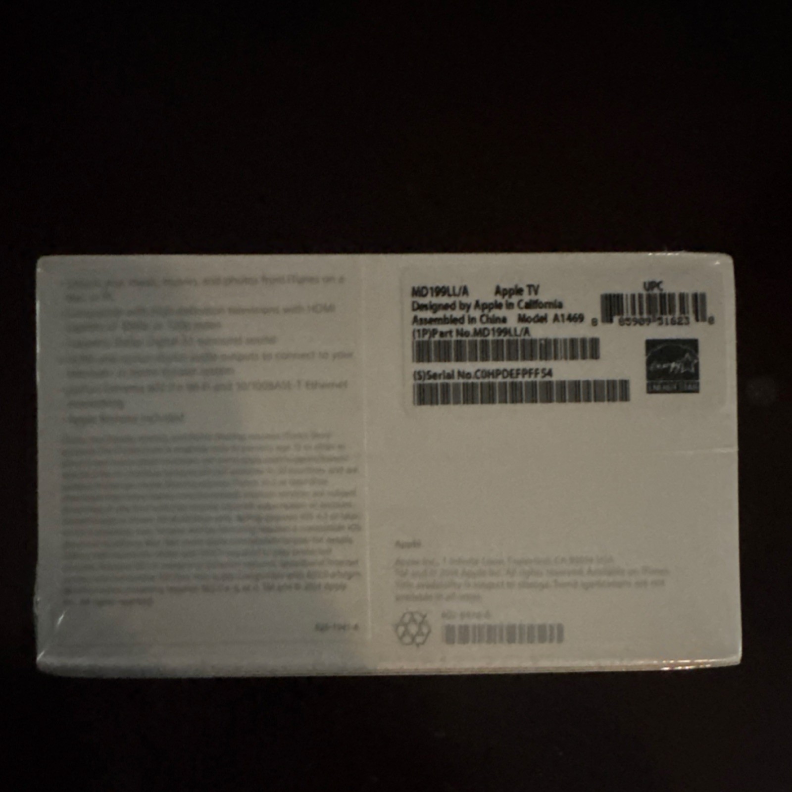 Apple TV A1469 Digital HD Media Streamer AirPlay 1080p HDMI Wi-Fi Dolby 5.1