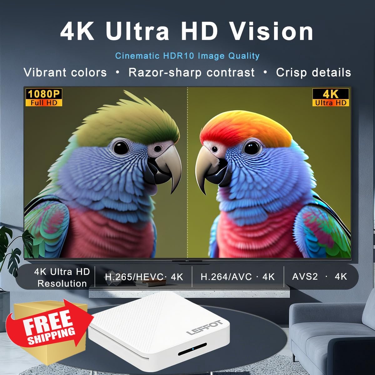 LEFFOT Android 14.0 TV Box H313 4K 2GB/16GB WiFi 6 BT 5.4 USB 3.0