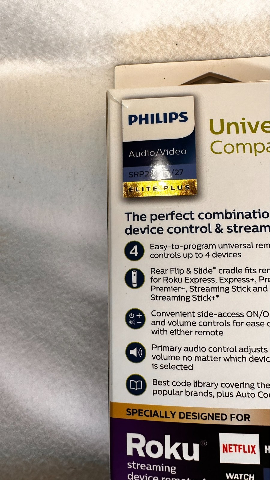 Philips Elite Plus SRP2024R/27 Four Device Universal Remote Control For Roku