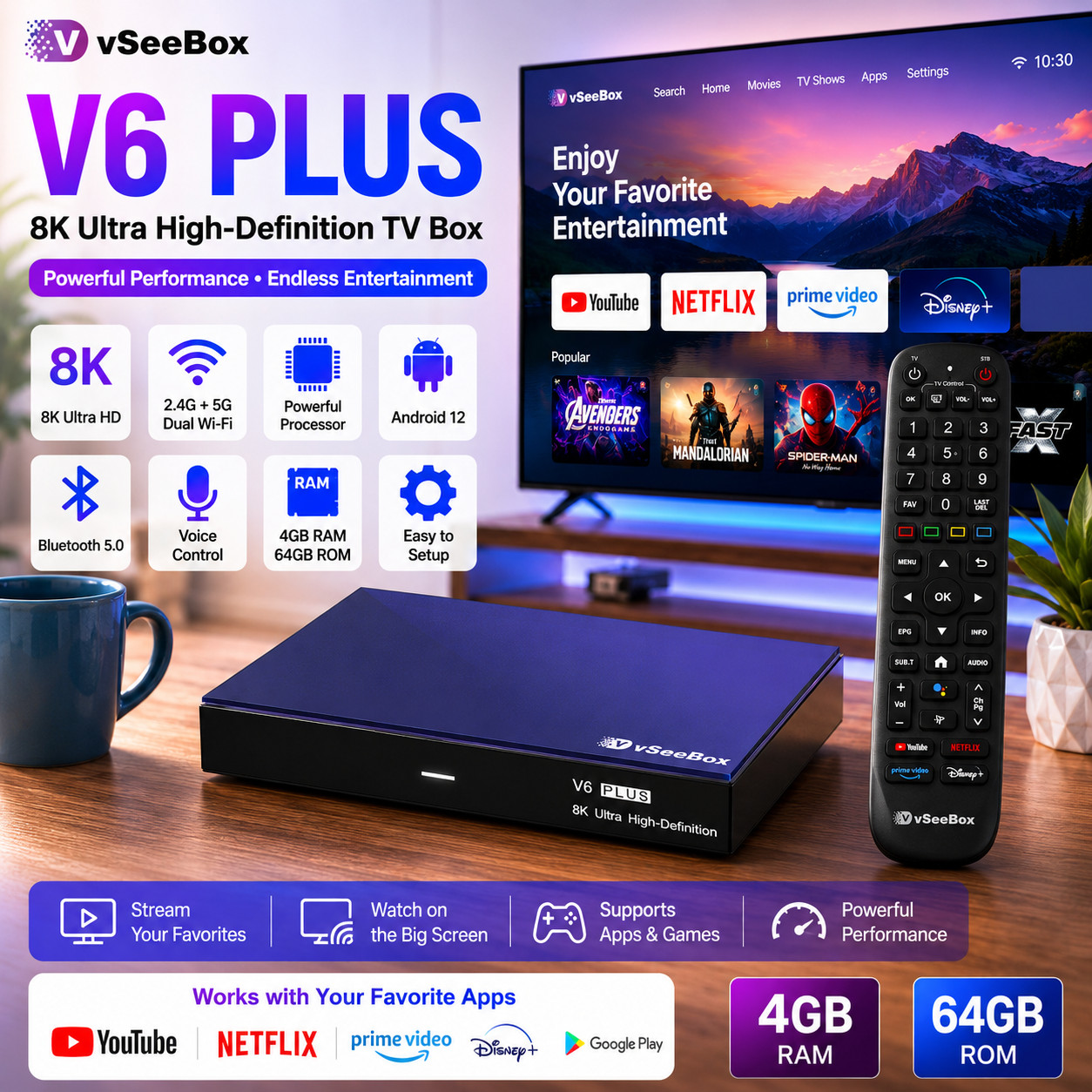 2026 vSeeBox V6 puls- Streaming Smart Media Device – Free Same Day Shipping