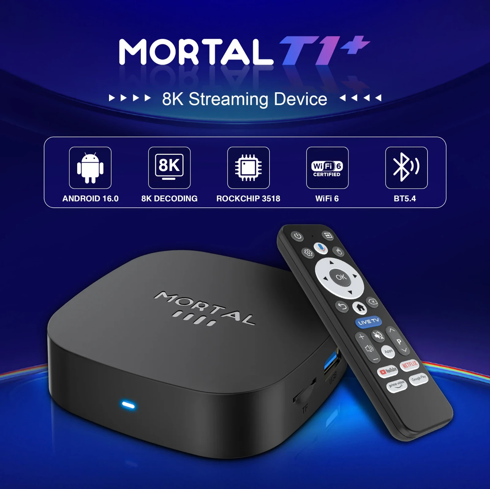 2025 New Android TV Box T1+ Rockchip RK3518 Android 16 8GB RAM 128GB ROM WiFi US