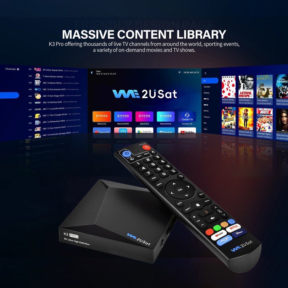 K3 PRO 6K Super Clear Smart TV Box WiFi6 Free TV Player Bluetooth Voice Assit US