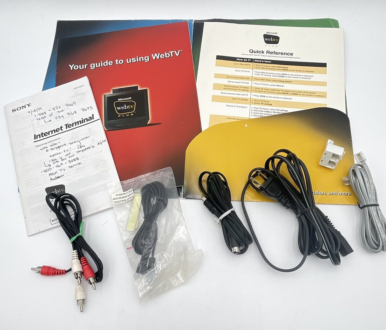Sony Web TV INT-W200 Webtv: REPLACEMENT PARTS Manual & Cords & Reference Guide
