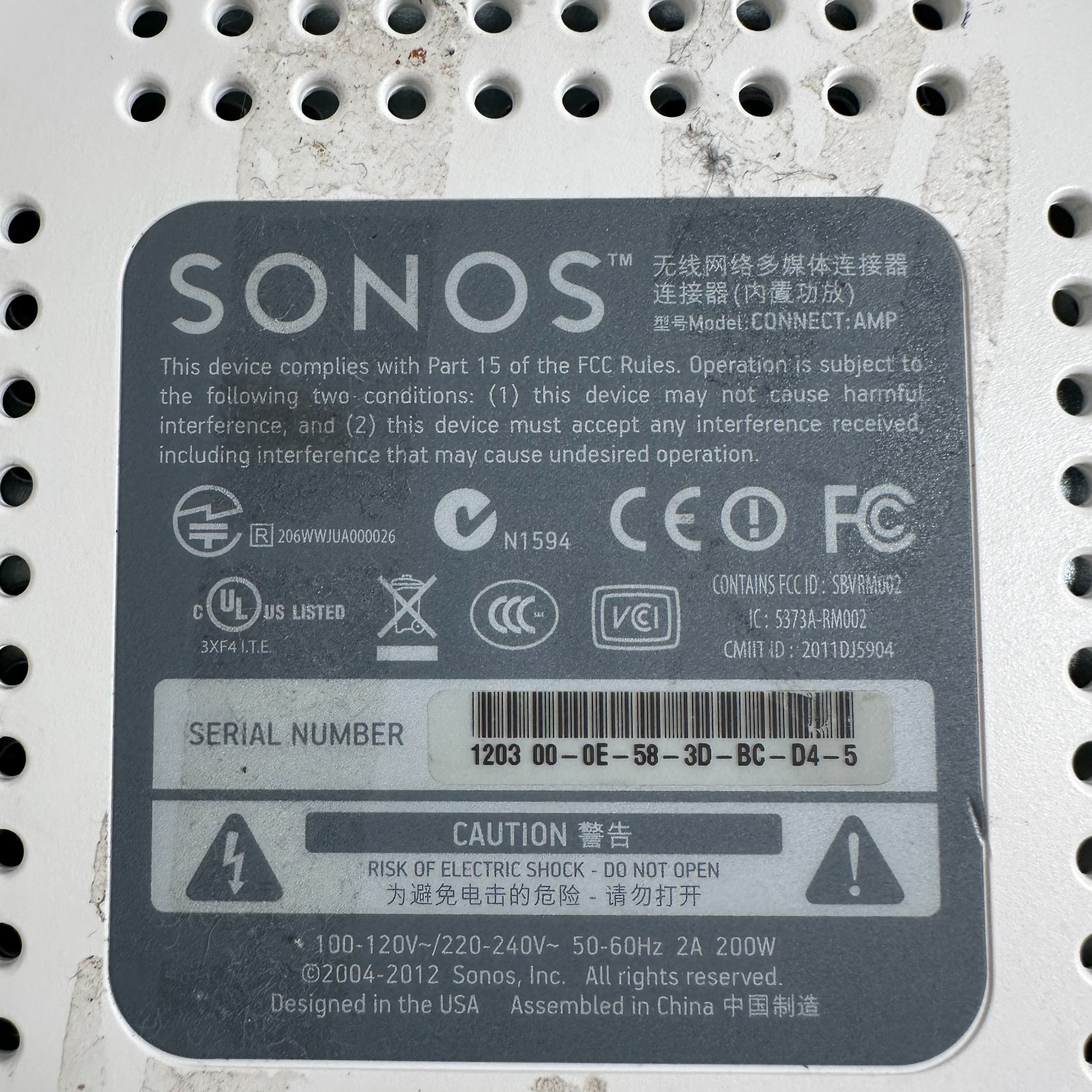 Sonos Connect:AMP First Generation White WiFi Wireless Streaming Amplifier