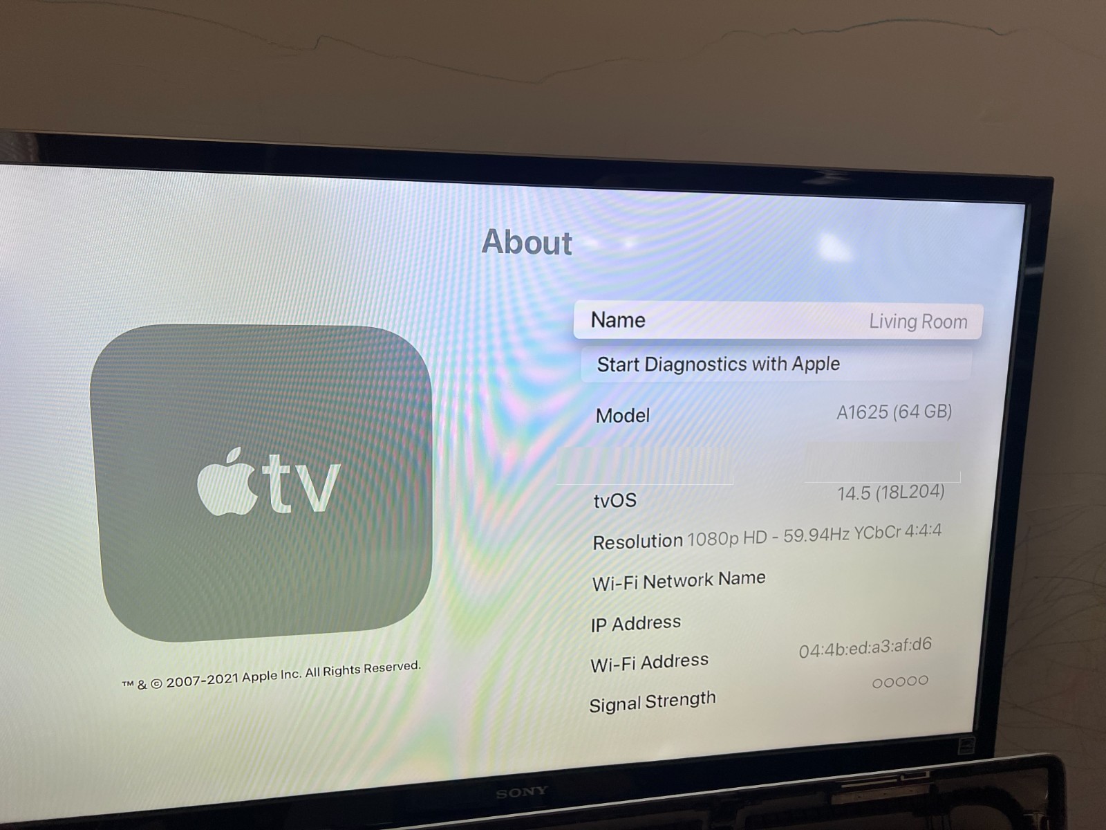 Apple TV 4th Generation 64GB HD Media Streamer Model A1625 – w/Non-Siri Remote