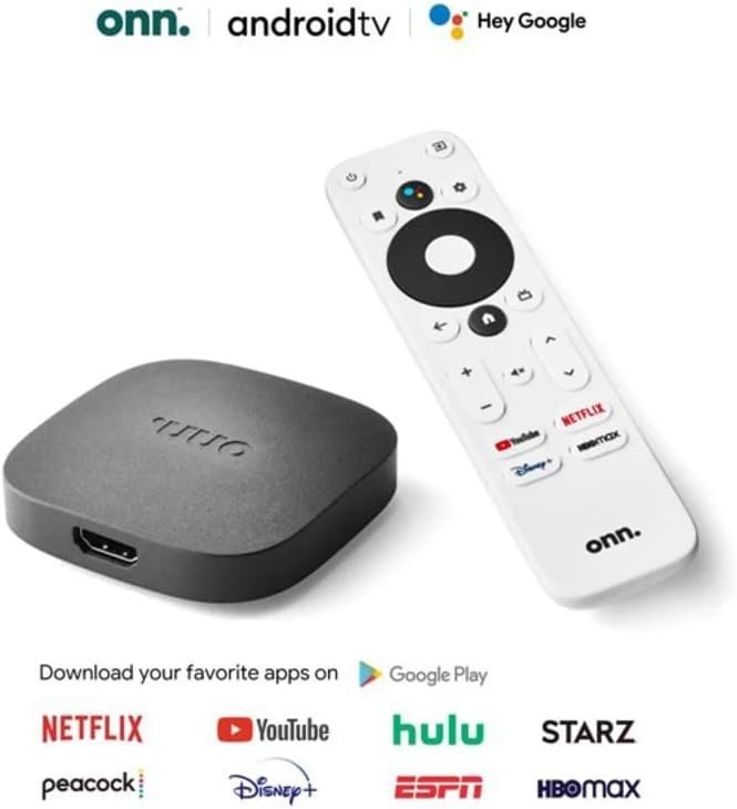 ONN Android TV 4K UHD Streaming Device Voice Remote Google Assistant HDMI Black
