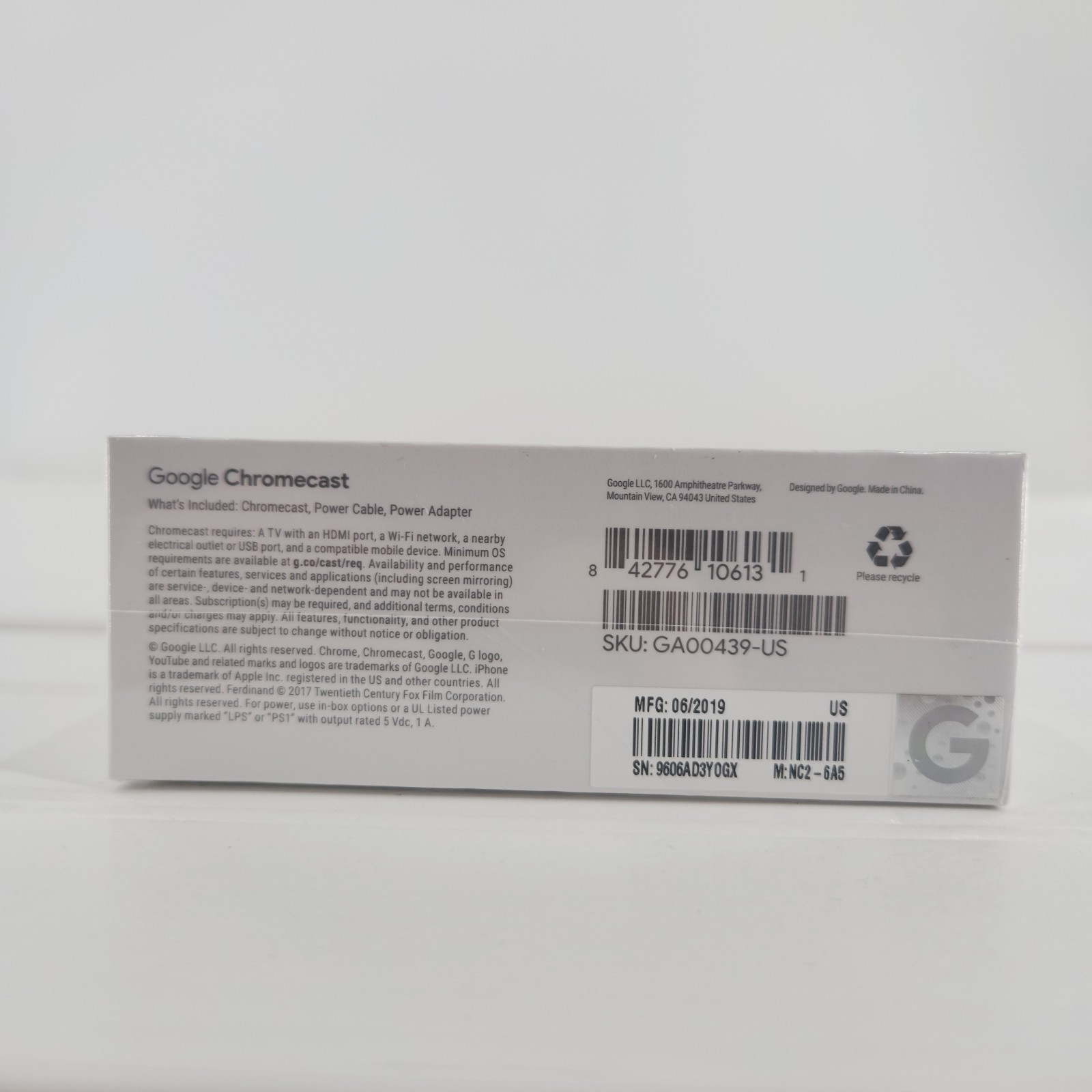 Google Chromecast 3rd Generation GA00439-US Streaming Media Player Sealed NEW