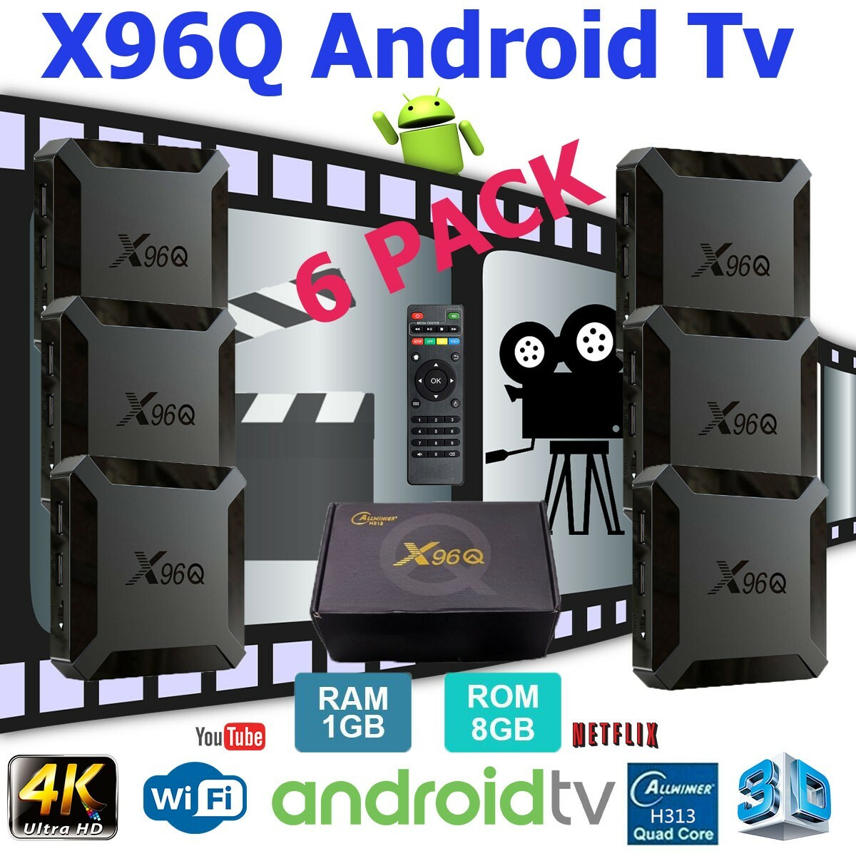 Android 10.0 TV Box X96Q Quad Core HD 4K Media Stream Player Mini PC (6 PACK)