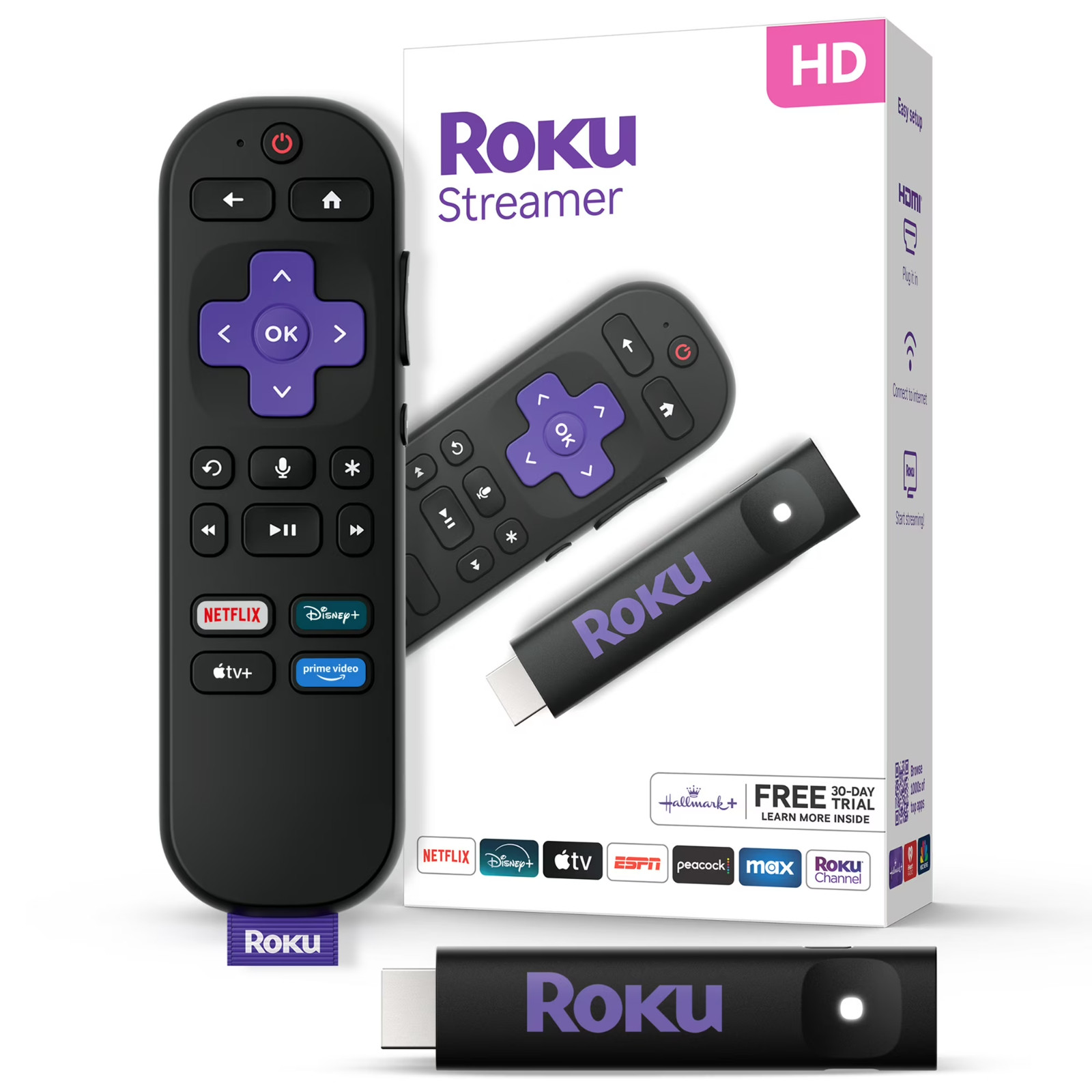 Roku Streamer- HD Roku Streaming Device for TV with Voice Remote – Free & Live