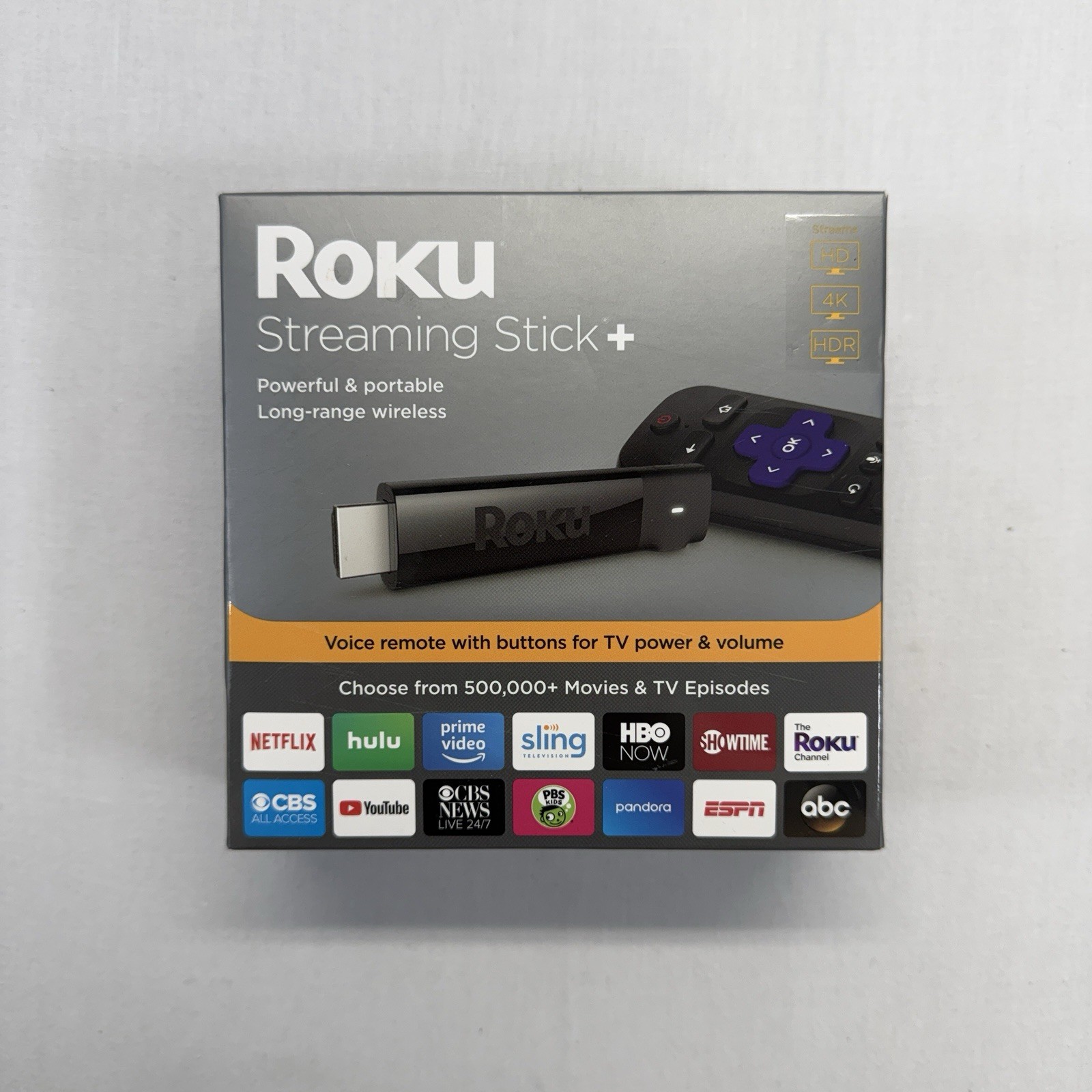 Roku Streaming Stick Plus 3810R 4K HDR Media Player Voice Remote Open Box