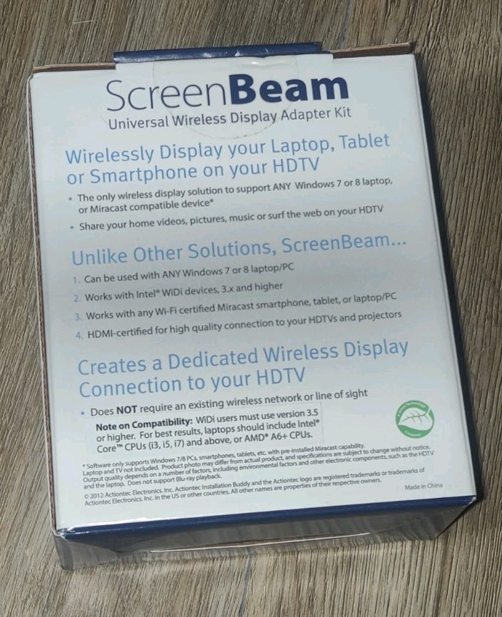 ACTIONTEC SCREENBEAM UNIVERSAL WIRELESS DISPLAY ADAPTER KIT SBW100A SBT100U NOB