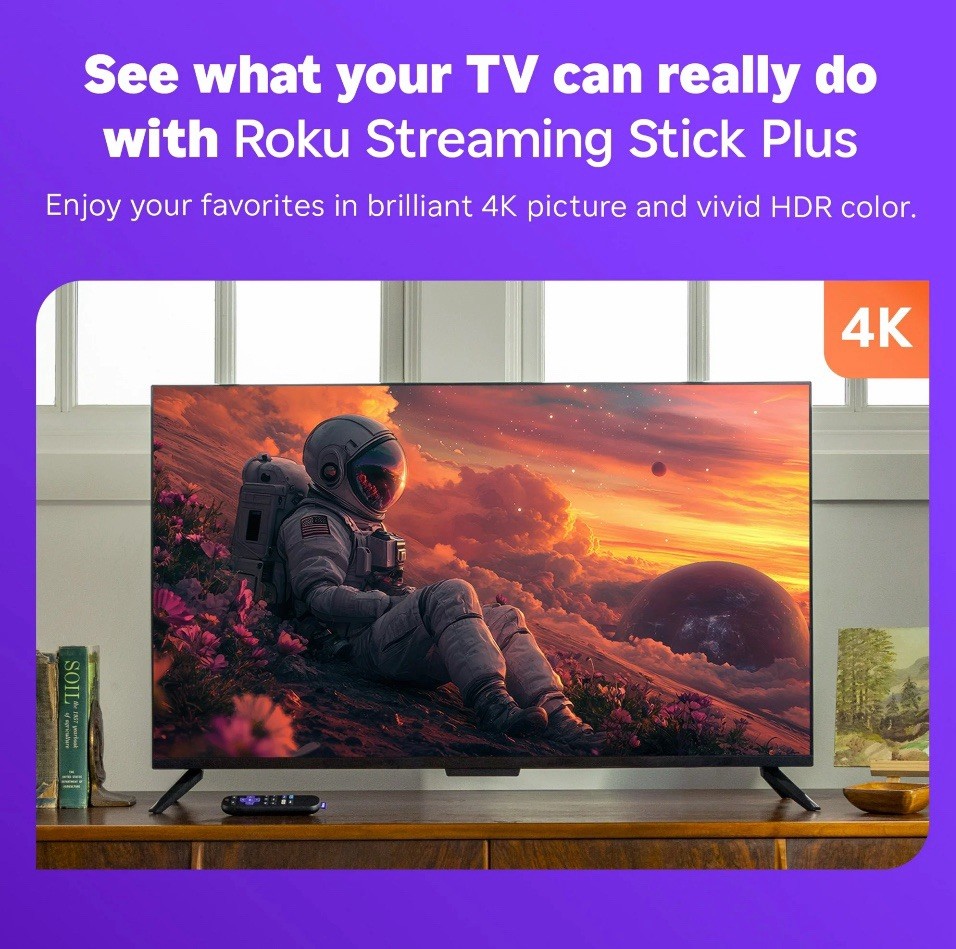 Roku Streaming Stick Plus 2025 – 4K & HDR Roku Streaming Device for TV