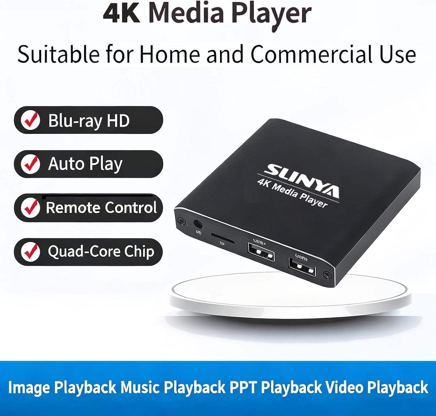 4K Ultra-HD Media Player for USB/HDD Drives SD Cards Plays HEVC HDMI AV MP3/JPG