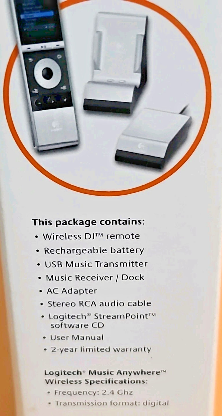 Logitech Wireless DJ Music System PC to Stereo 966194-0403 New In Box Old Stock.