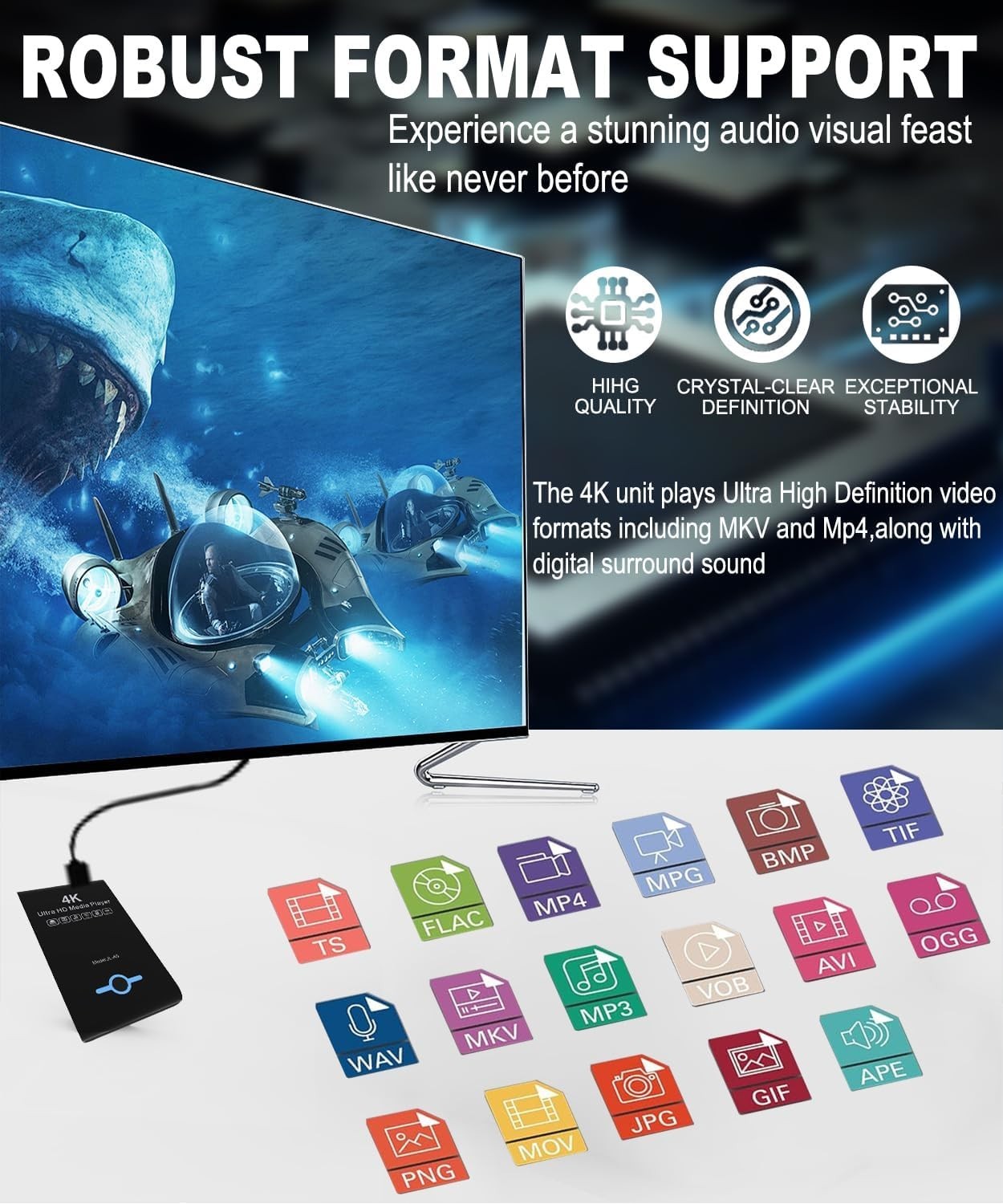 4K Ultra HD Media Player & HDD Enclosure 2-In-1 – Play H.265/HEVC H.264/AVC MP4