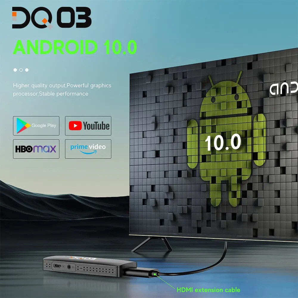 DQ03 Mini TV Stick Android 10 Quad Core ARM Cortex A53 2GB 16GB Support 4K H.265
