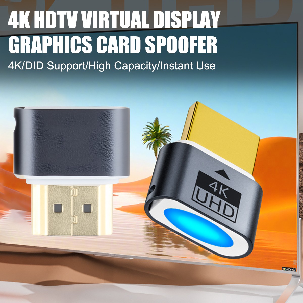 4K LED Light HDTV Graphics Card Emulator Headless Monitor Adapter Plug-and-Play.