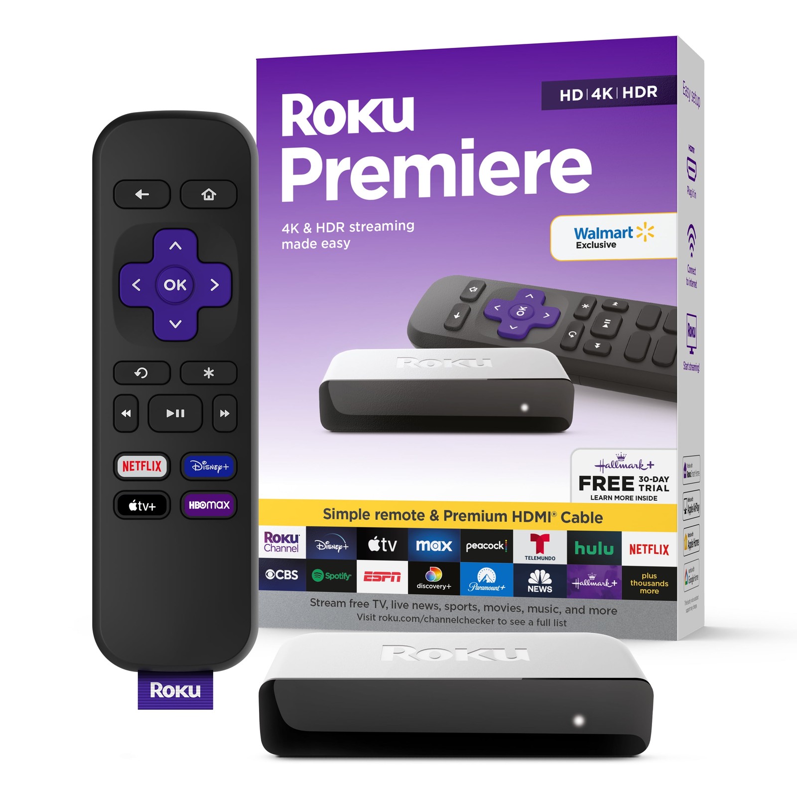 Roku Premiere 4K HDR Streaming Media Player with HDMI Cable & Remote