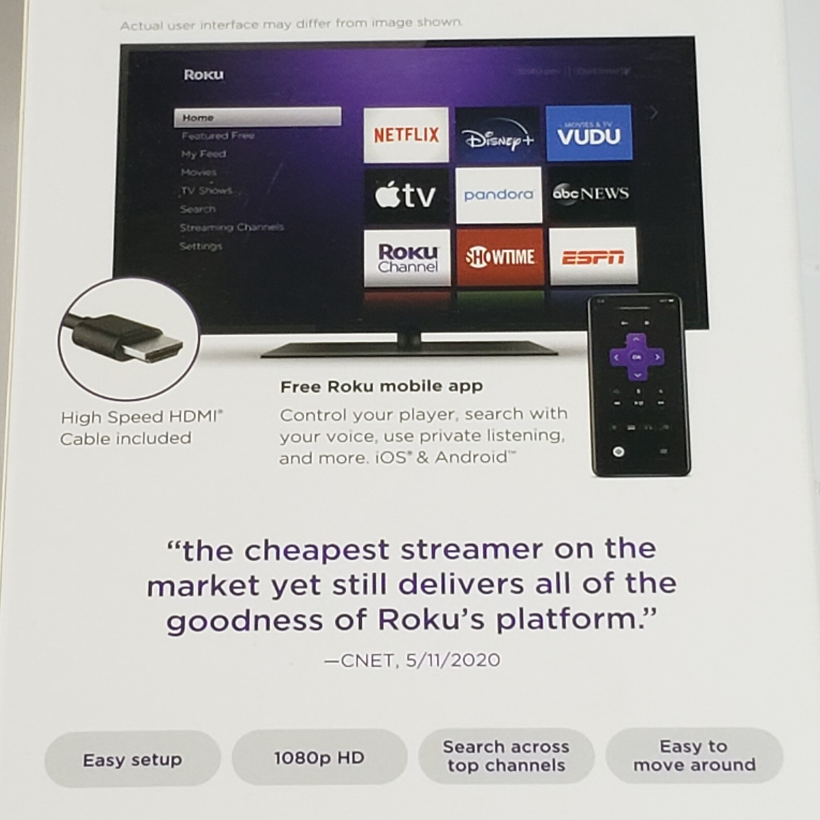 Roku SE HD Streaming Media Player 3930SE Remote Control HDMI Cable Brand New