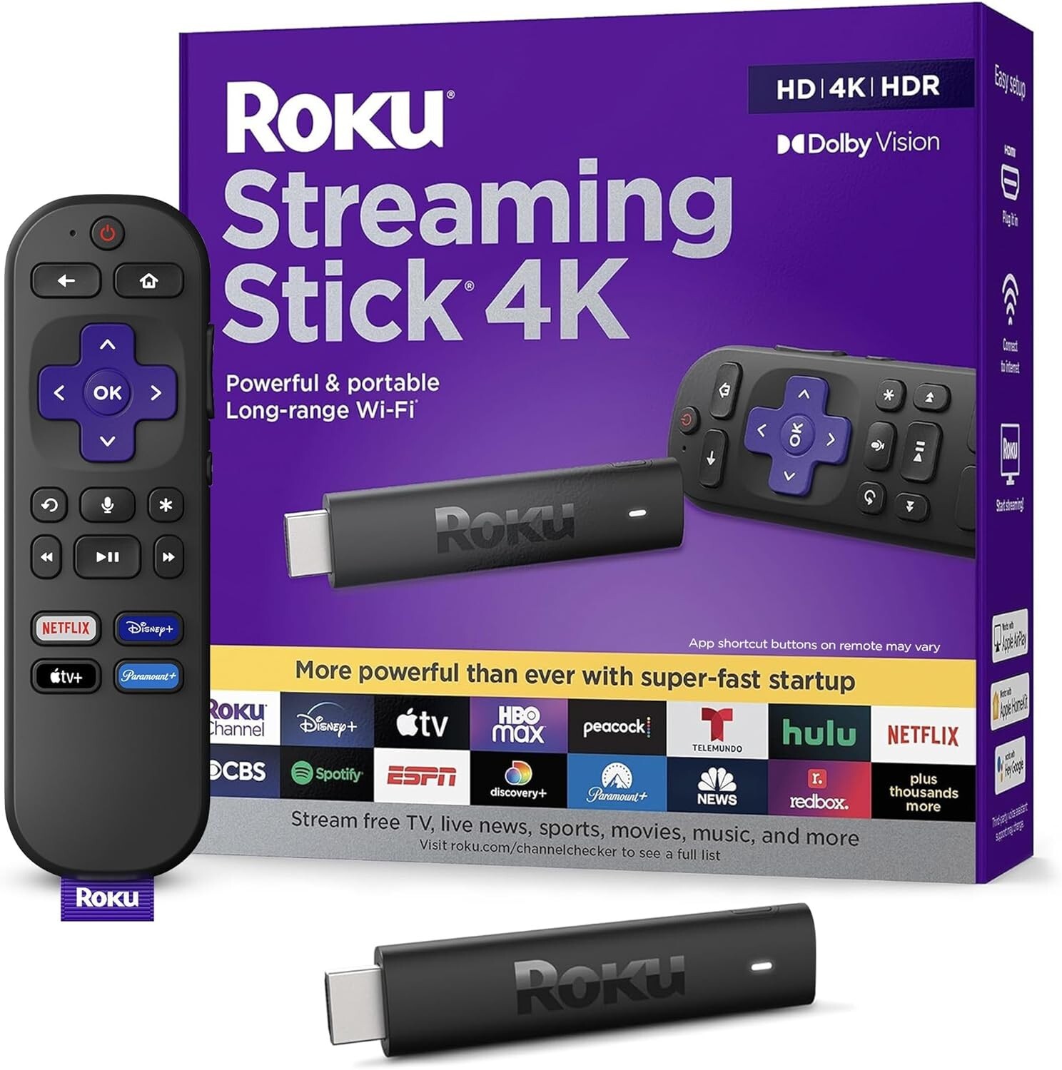 Roku Streaming Stick 4K/HDR/Dolby Roku Voice Remote and TV Controls