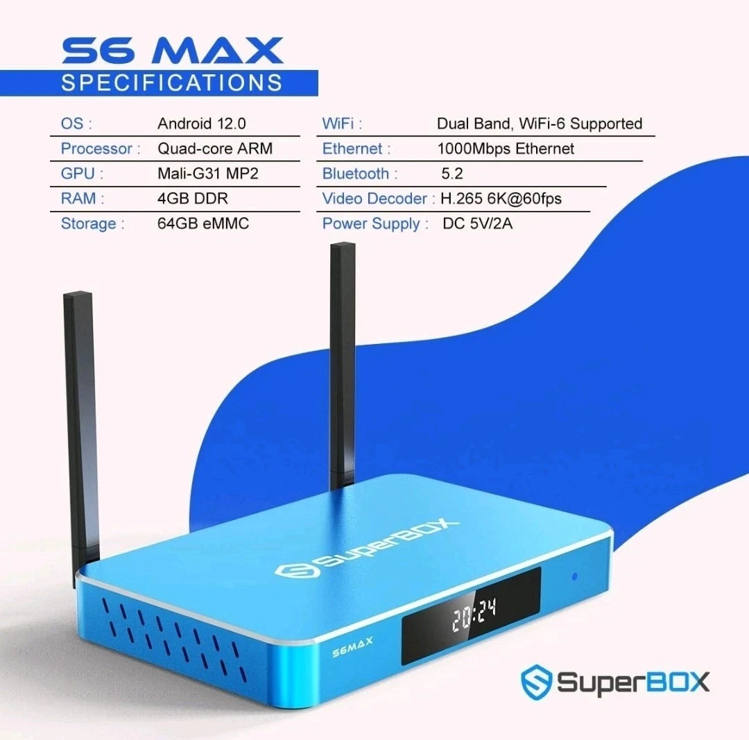 SUPERBOX S6 MAX MEDIA STREAMER – 1700 CHANNELS – NFL, NBA,MLB, NHL, NCAA, PPV