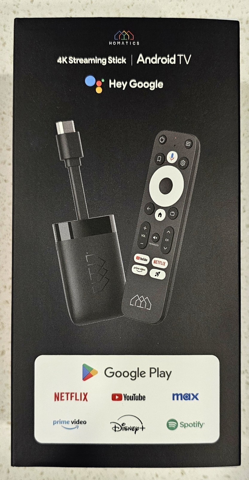Homatics 4K Streaming Stick Android TV New in Box Media Player SN 2386 2GB RAM