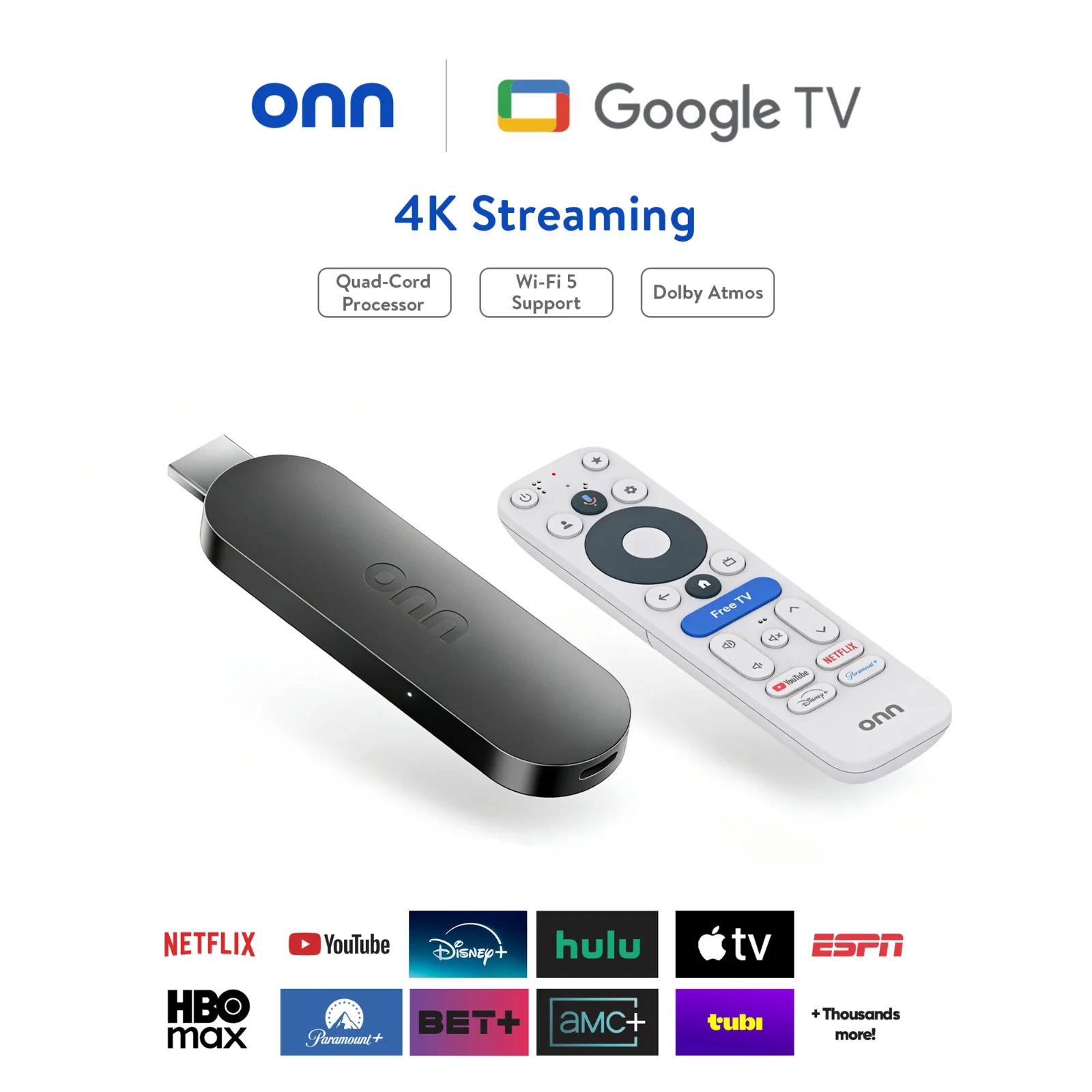 onn 4K Streaming Device, Google TV with Gemini (NEW 2026 Model) – Fast Streaming