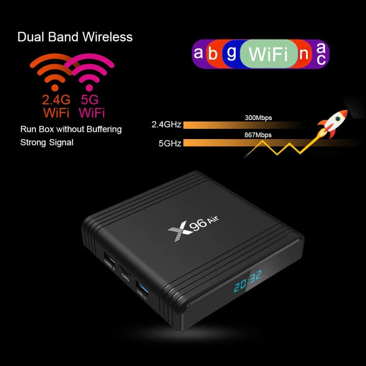X96 Air 8K Smart TV BOX Android 9.0 Media Player with Remote Control, Quad-core