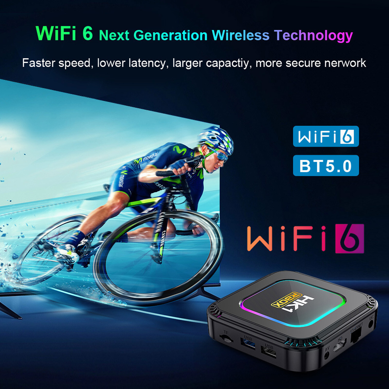 HK1 Smart TV Box Android 13 Quad Core 8K Media Player Dual WIFI6 BT5