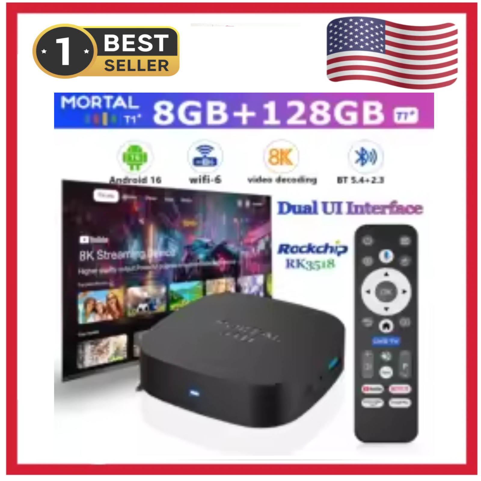 2025 New Android TV Box T1+ Rockchip RK3518 Android 16 8GB RAM 128GB ROM WiFi
