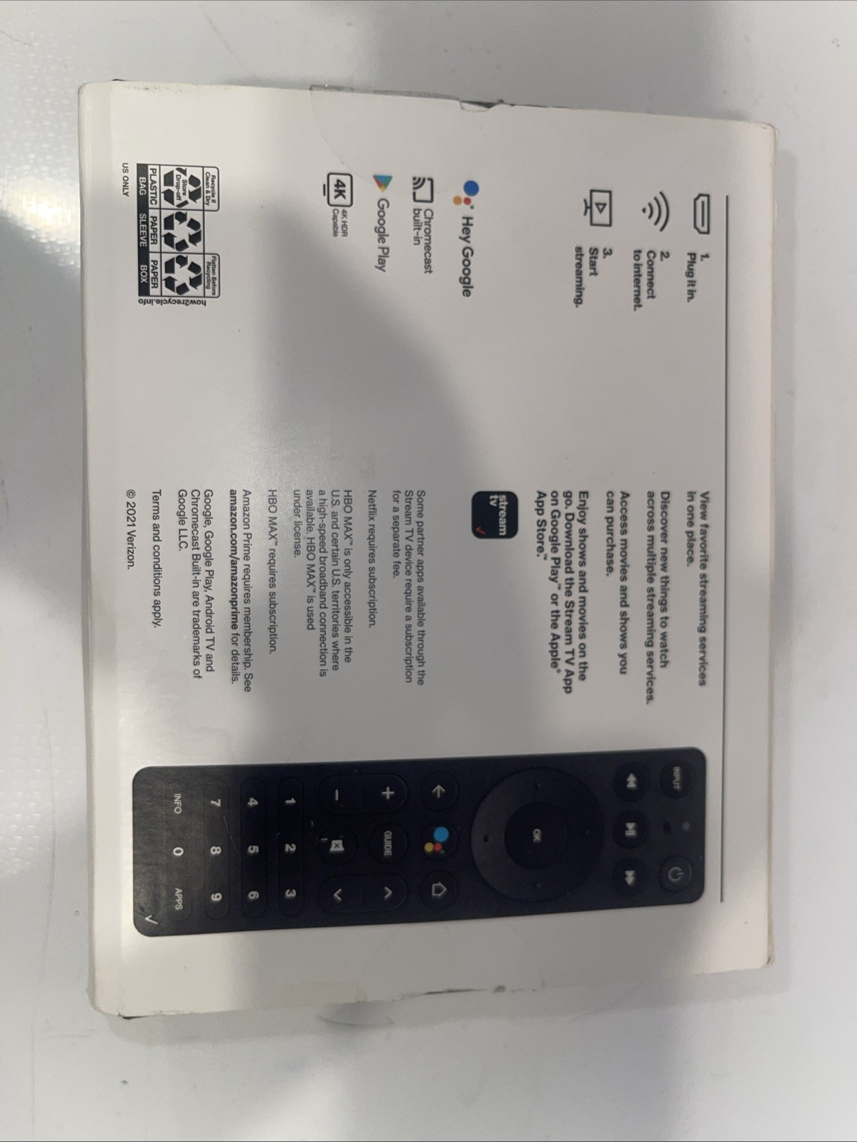 Verizon Stream TV 4K 2nd Gen Black All Accessories and Remote ASK-STI6220 NEW
