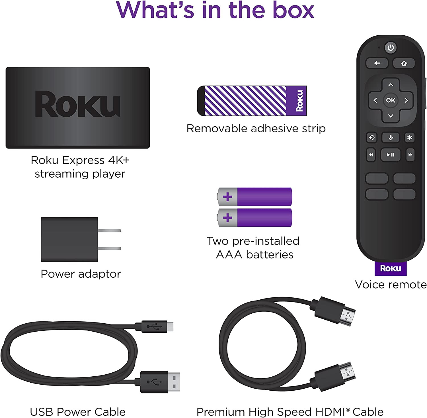 Roku Express 4K+ | Roku Streaming Device 4K/HDR, Roku Voice Remote, Free & Live