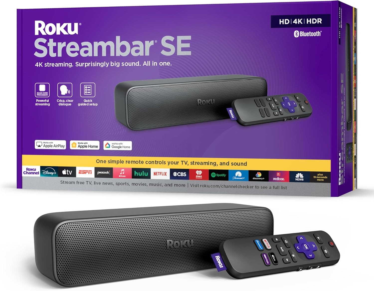 Roku Streambar SE | 2-in-1 TV Soundbar with Built-in 4K/HD/HDR Streaming,