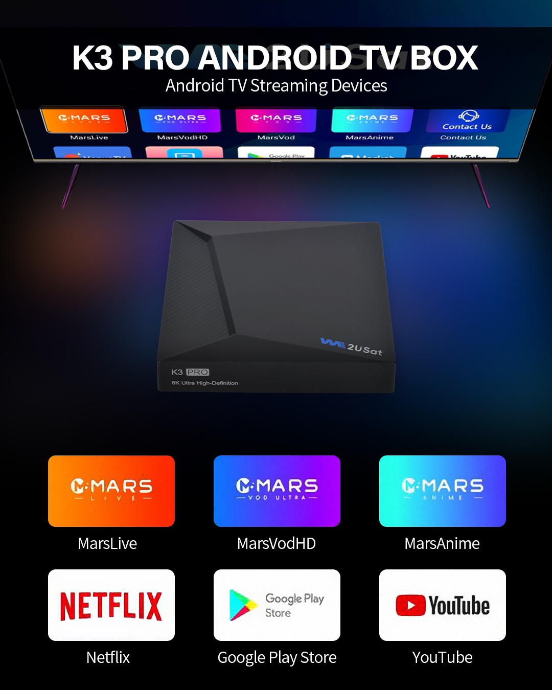 We2USat K3 PRO Android 10.0 IPTV Box 6K HD WiFi 5.0 Streaming Player 2026 New