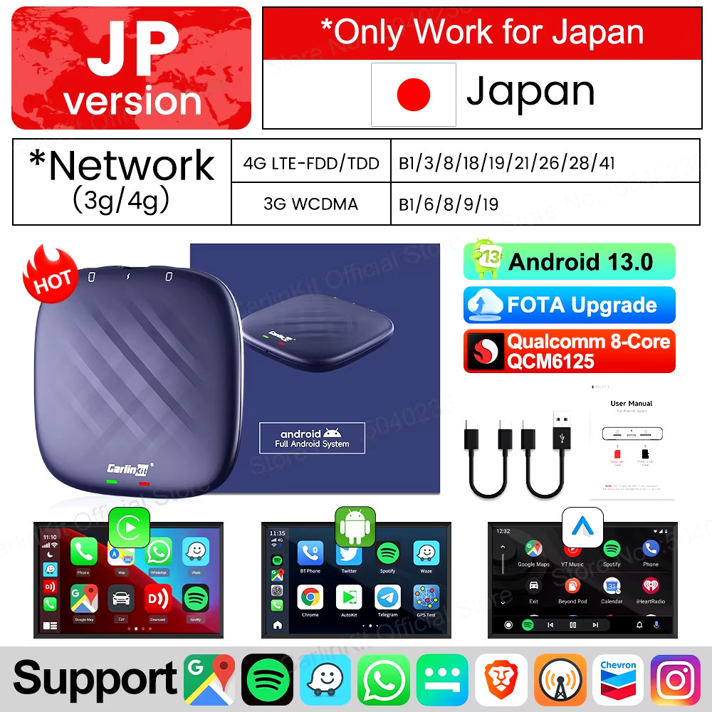 Wireless CarPlay & Android Auto Adapter for Android 13 with WiFi & Bluetooth