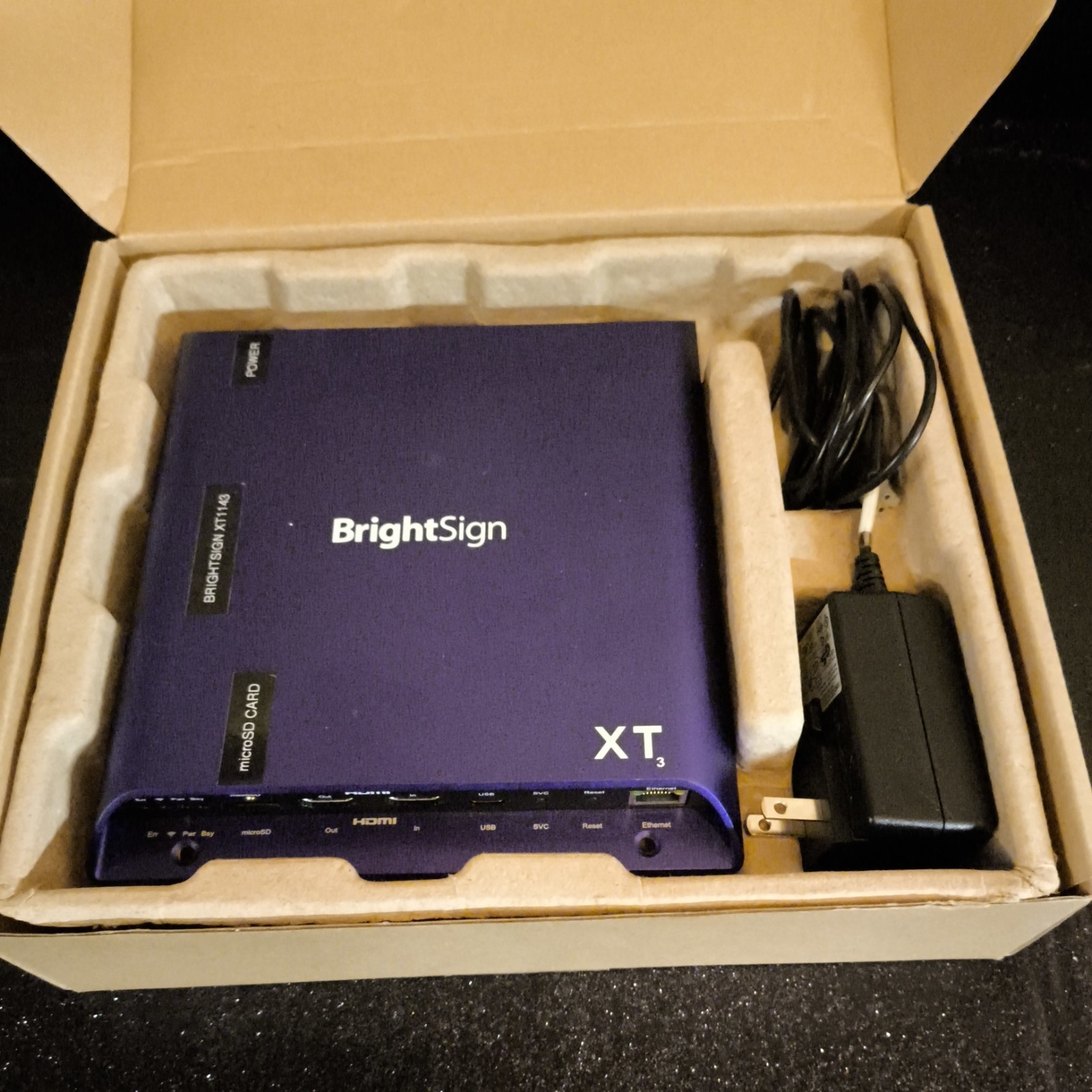 Brightsign XT1143 Expanded I/O Player open box with power adapter