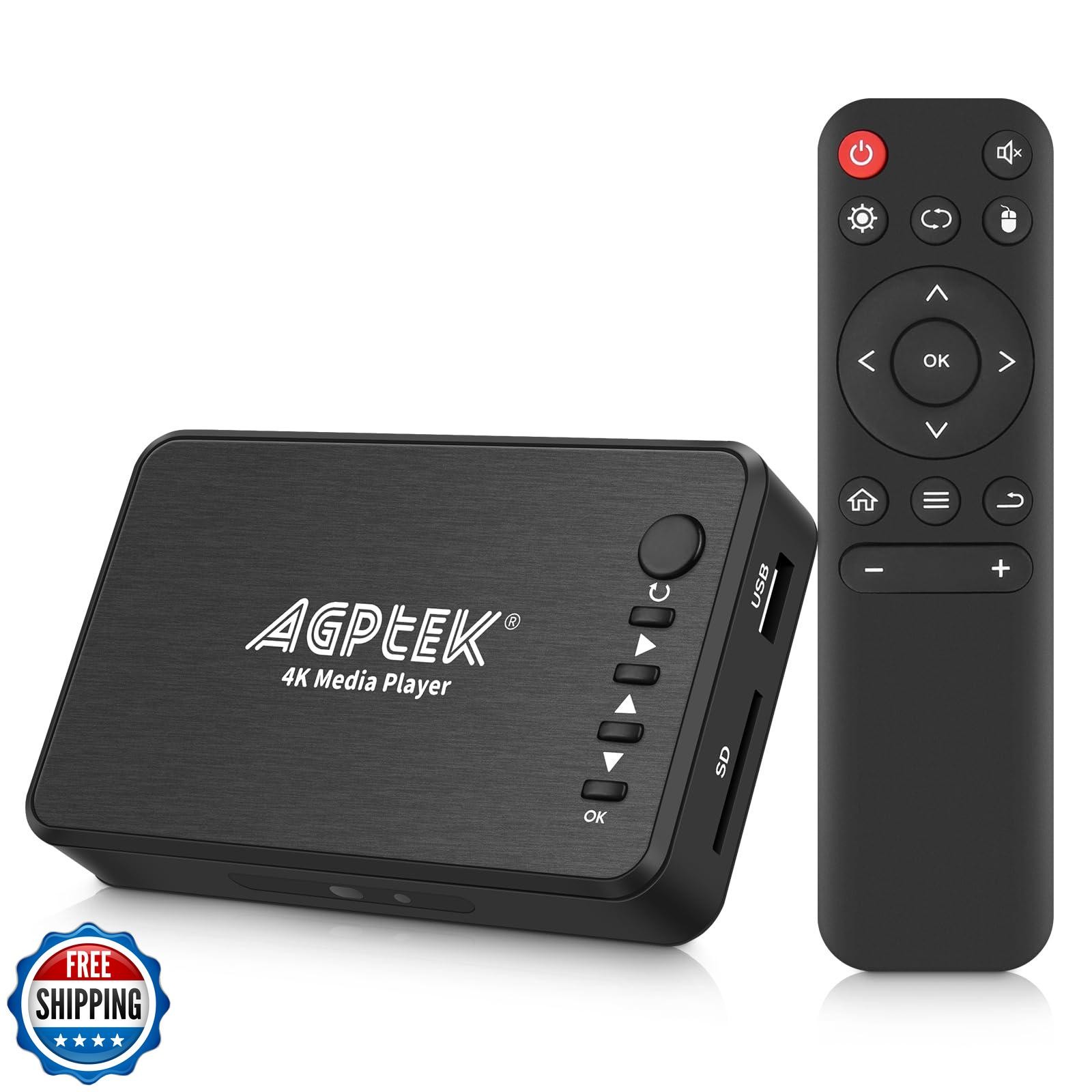 AGPTEK Updated 4K@30hz HDMI TV Media Player with HDMI/AV/VGA Output, Digital