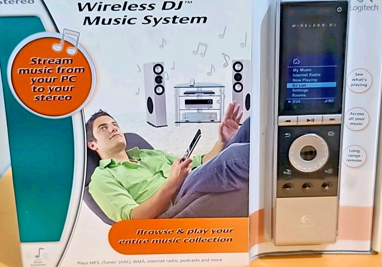 Logitech Wireless DJ Music System PC to Stereo 966194-0403 New In Box Old Stock.